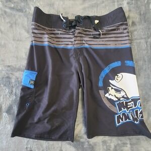 Metal Mulisha Board Shorts Size 30 Gray Blue Skull Logo Surf Swim Trunks